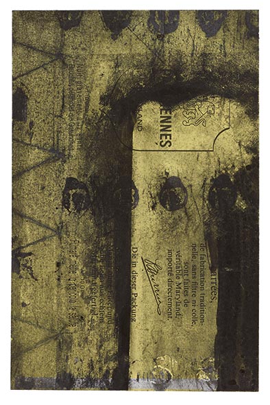 Parisiennes suite, 2000. Ensemble de 52 encres de Chine sur paquet de cigarettes "Parisiennes carrées", 14x9 cm.