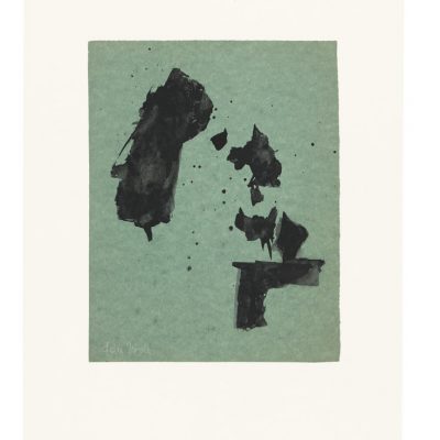 Peinture 15/87, 2015. Noir de vigne sur papier vert, 25x19,5 cm.