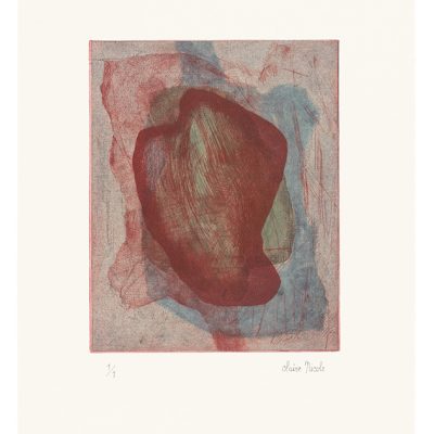 Estampe 15/2, 2015. Pointes sèche couleurs tête-bêche sur chine, 30x24 cm, unique.