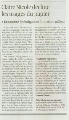 Laurence Chauvy, Le Temps, 22.09.2011.
