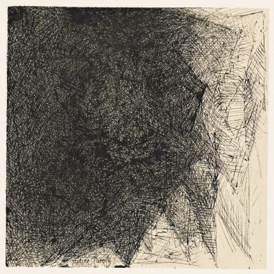 Dessin 01/14, 2001. Encre de Chine sur japon, 16,5x16,5 cm.