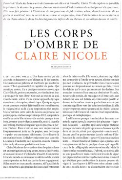Françoise Jaunin, «Les corps d’ombre de Claire Nicole», Le Cahier dessiné, n° 8, Editions Les cahiers dessinés, Buchet/Chastel, Paris.