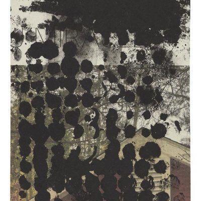 Monotype 21/1, 2021. Noir de vigne sur papier journal, 23x16 cm, unique.