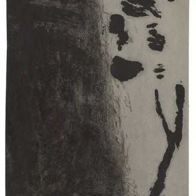 Monotype 21/21, 2021. Noir de vigne sur papier journal, 23x16 cm, unique.