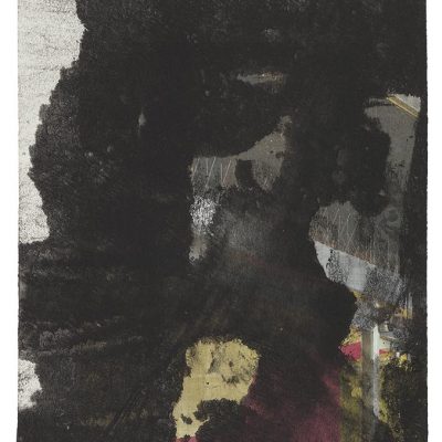 Monotype 21/28, 2021. Noir de vigne sur papier journal, 23x16 cm, unique.